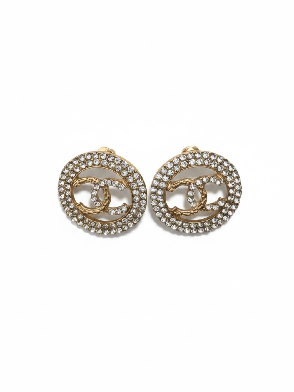C  Gold and Crystal C oval Earrings